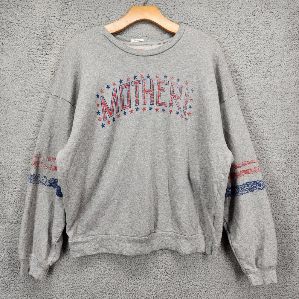 Mother Denim Don't Sweat It Sweatshirt Gray Stars Graphic Pullover Medium